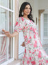 Cream Georgette Floral Printed Tiered Dress
